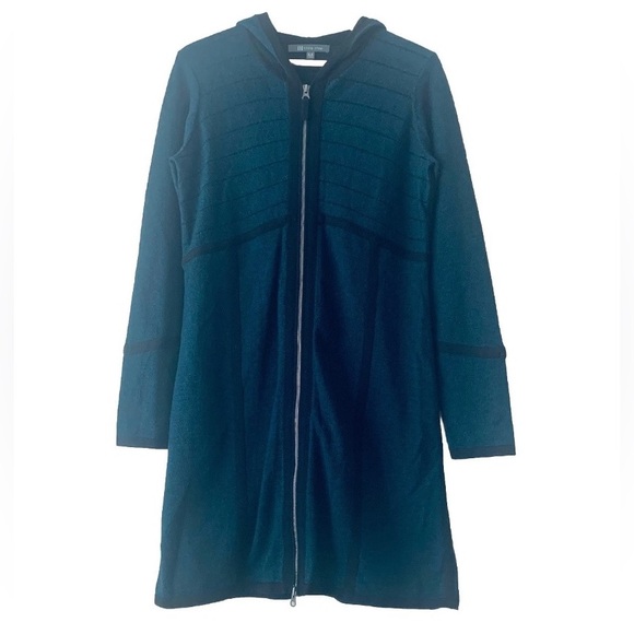 Title Nine Merino Wool Hooded Zip Up Sweater Dress Women Size M Teal Gorpcore - Picture 1 of 10